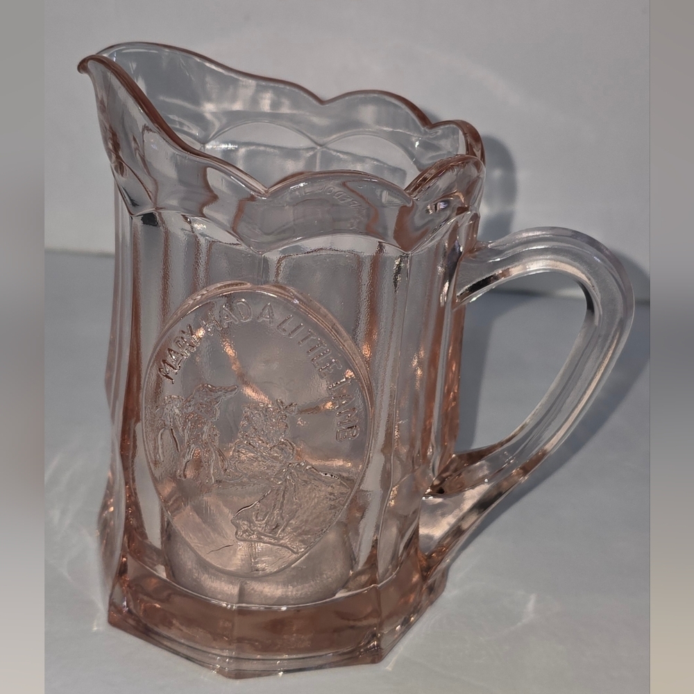 Tiara Pink Glass Pitcher Mary Had a Little Lamb And Jack Over Candlestick